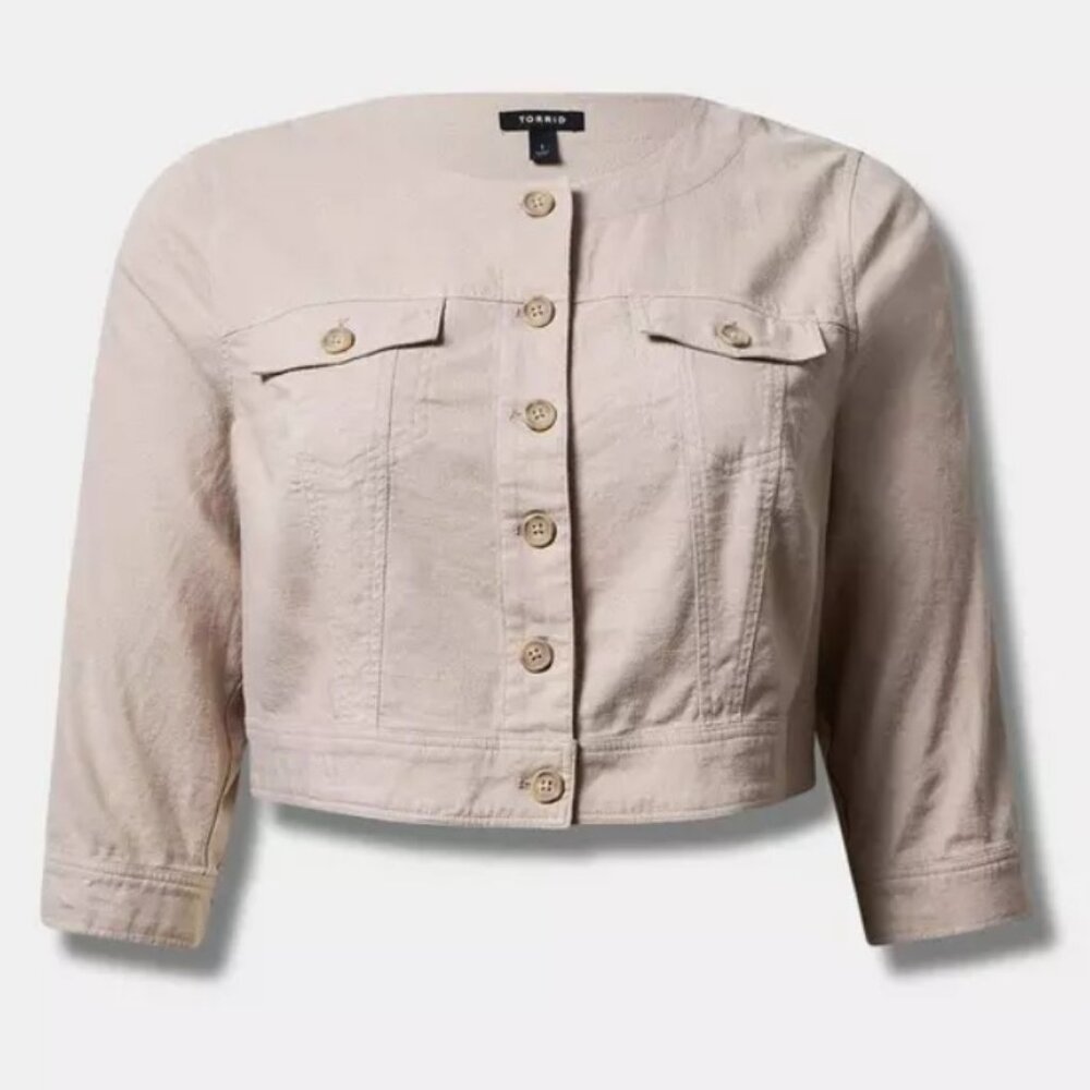 TORRID Linen Cropped Collarless Jacket